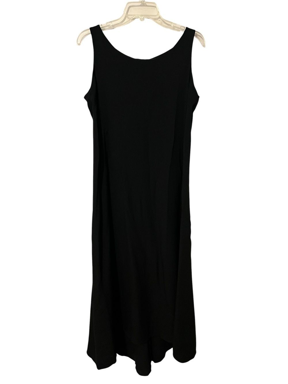 Eileen Fisher 100% Silk Black Sleeveless Maxi Dress Lagenlook Minimalist Large